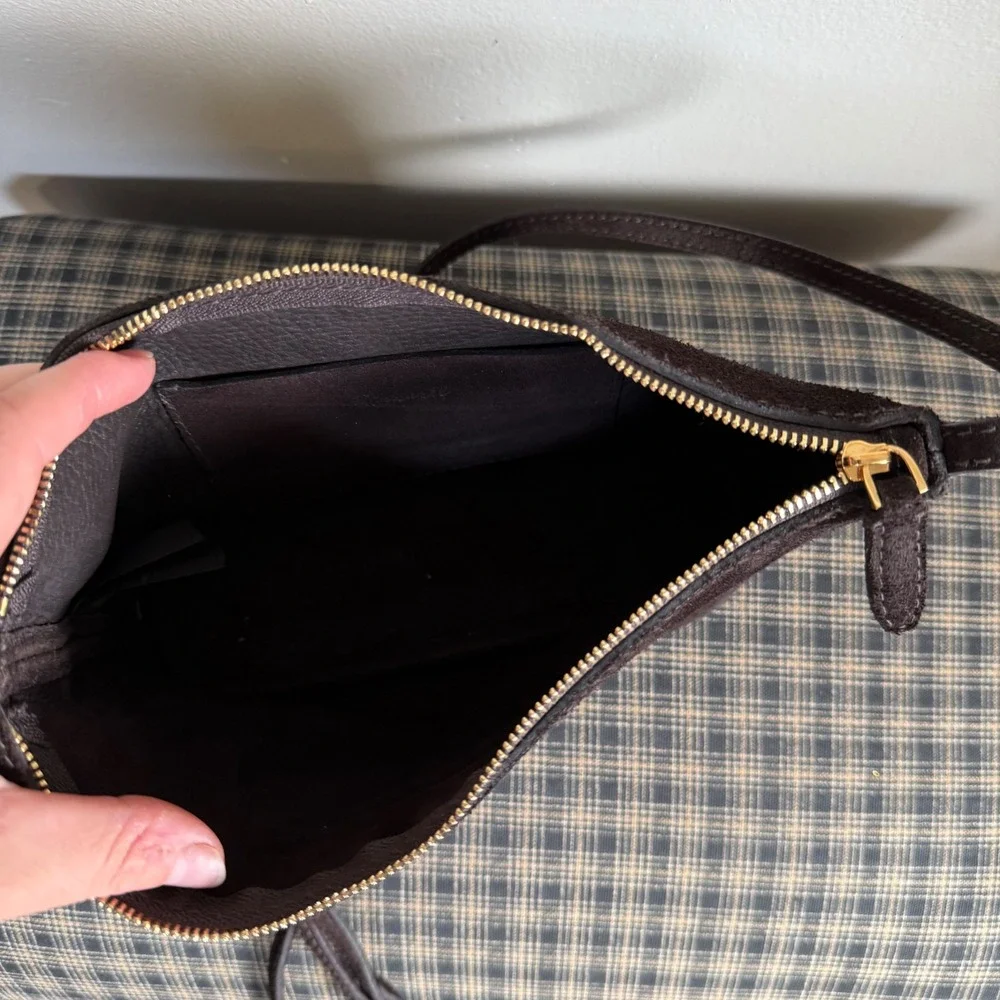 Madewell Simple Pouch Suede Minimalist Crossbody Bag Small Chocolate Brown